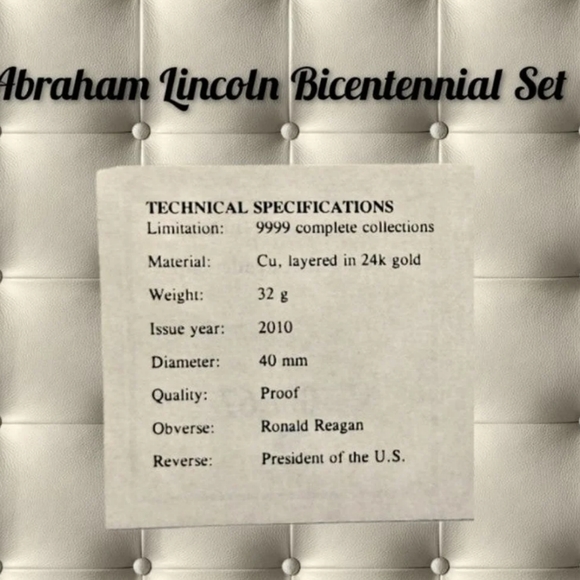 Gifted with bundle. Abraham Lincoln Bicentennial Coin Set - Layered in 24k Gold - Picture 4 of 4